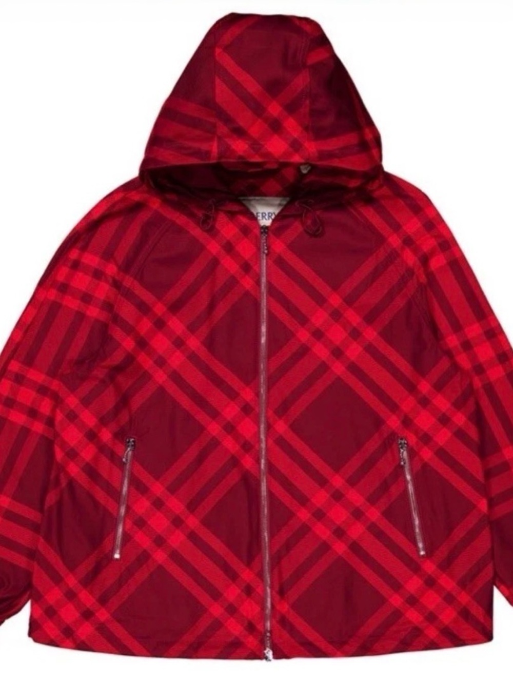 Burberry Red Checked Plaid Hooded Zip Jacket